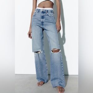 Zara ripped high rise wide leg jeans